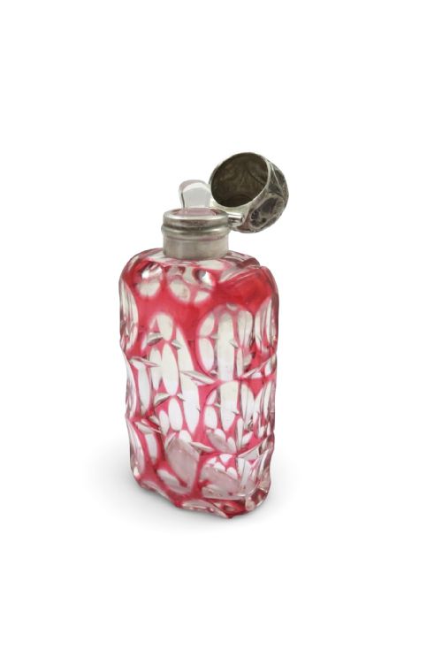 ANTIQUE EDWARDIAN STERLING SILVER RED OVERLAY SCENT PERFUME BOTTLE 1903 - ADDITIONAL PHOTO 2