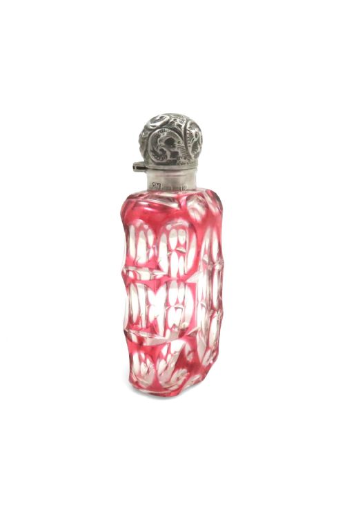 ANTIQUE EDWARDIAN STERLING SILVER RED OVERLAY SCENT PERFUME BOTTLE 1903 - ADDITIONAL PHOTO 3