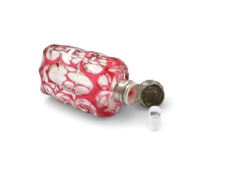 ANTIQUE EDWARDIAN STERLING SILVER RED OVERLAY SCENT PERFUME BOTTLE 1903 - ADDITIONAL PHOTO 4