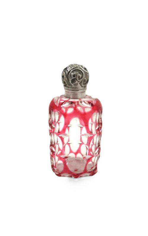 ANTIQUE EDWARDIAN STERLING SILVER RED OVERLAY SCENT PERFUME BOTTLE 1903 - ADDITIONAL PHOTO 5