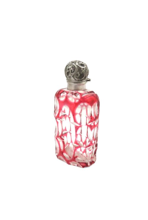 ANTIQUE EDWARDIAN STERLING SILVER RED OVERLAY SCENT PERFUME BOTTLE 1903 - ADDITIONAL PHOTO 6