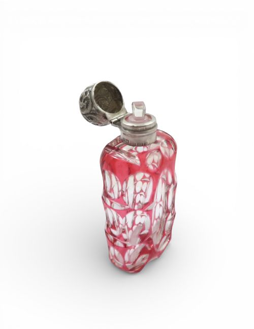 ANTIQUE EDWARDIAN STERLING SILVER RED OVERLAY SCENT PERFUME BOTTLE 1903 - ADDITIONAL PHOTO 7