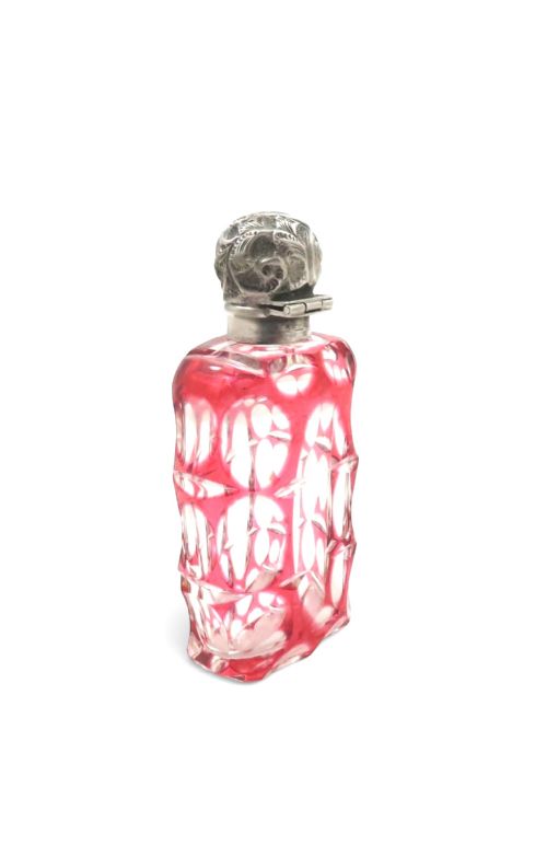 ANTIQUE EDWARDIAN STERLING SILVER RED OVERLAY SCENT PERFUME BOTTLE 1903 - ADDITIONAL PHOTO 8