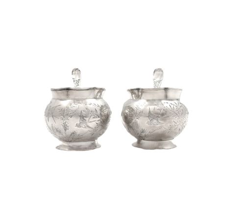 PAIR OF ANTIQUE VICTORIAN STERLING SILVER 'BIRD' SALTS SPOONS IN CASE 1884 - ADDITIONAL PHOTO 2