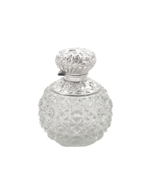 ANTIQUE EDWARDIAN STERLING SILVER CUT GLASS SCENT PERFUME BOTTLE 1901 - ADDITIONAL PHOTO 2