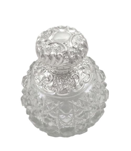 ANTIQUE EDWARDIAN STERLING SILVER CUT GLASS SCENT PERFUME BOTTLE 1901 - ADDITIONAL PHOTO 6