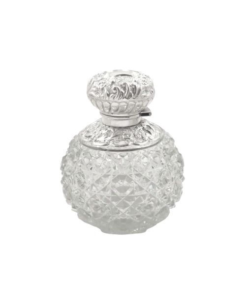 ANTIQUE EDWARDIAN STERLING SILVER CUT GLASS SCENT PERFUME BOTTLE 1901 - ADDITIONAL PHOTO 8