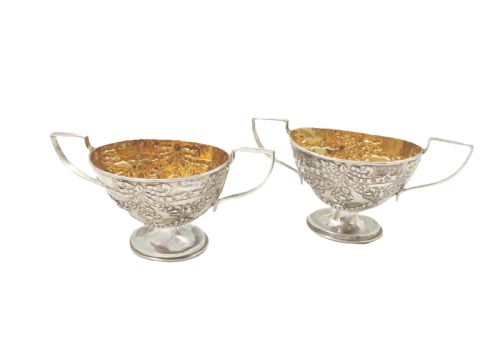 PAIR OF ANTIQUE VICTORIAN STERLING SILVER SALTS 1899 - ADDITIONAL PHOTO 3