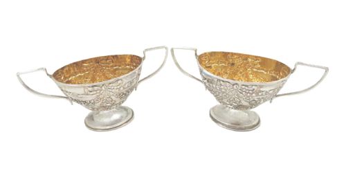 PAIR OF ANTIQUE VICTORIAN STERLING SILVER SALTS 1899 - ADDITIONAL PHOTO 5