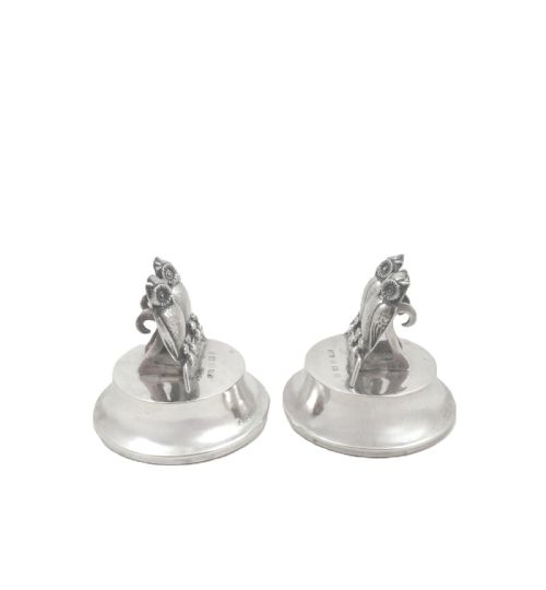 PAIR OF ANTIQUE EDWARDIAN STERLING SILVER 'OWL' MENU HOLDERS 1910 - ADDITIONAL PHOTO 2