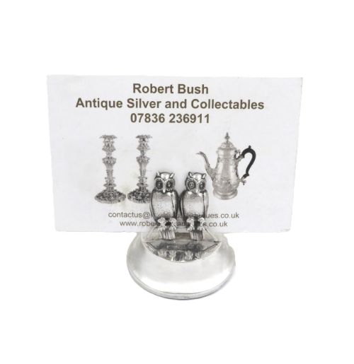 PAIR OF ANTIQUE EDWARDIAN STERLING SILVER 'OWL' MENU HOLDERS 1910 - ADDITIONAL PHOTO 3
