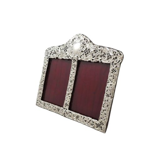 Antique Victorian Sterling Silver Double Photo Frame 1896