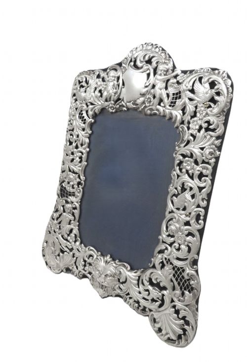 ANTIQUE VICTORIAN STERLING SILVER 9 PHOTO FRAME 1894 OWLS BIRDS DOGS CHERUBS - ADDITIONAL PHOTO 7