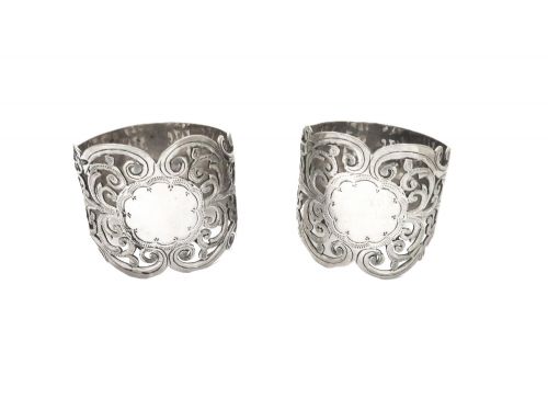 PAIR OF ANTIQUE EDWARDIAN STERLING SILVER PIERCED NAPKIN RINGS IN CASE 1909 - ADDITIONAL PHOTO 2