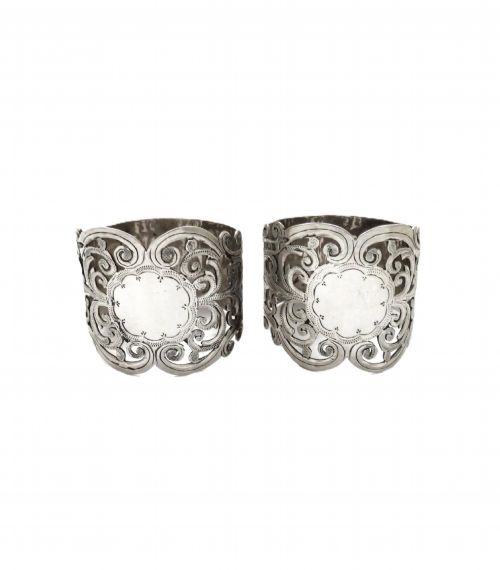 PAIR OF ANTIQUE EDWARDIAN STERLING SILVER PIERCED NAPKIN RINGS IN CASE 1909 - ADDITIONAL PHOTO 8