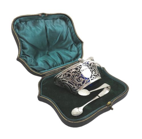 ANTIQUE EDWARDIAN STERLING SILVER SUGAR BASKET IN CASE 1907 - ADDITIONAL PHOTO 3