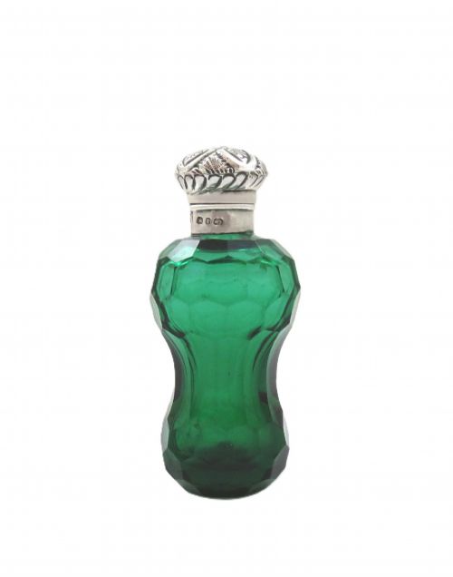 ANTIQUE VICTORIAN STERLING SILVER GREEN GLASS PERFUME SCENT BOTTLE 1898 - ADDITIONAL PHOTO 4
