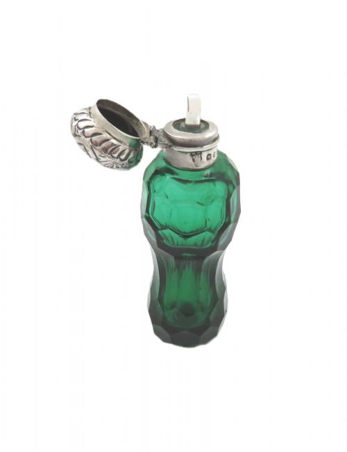 ANTIQUE VICTORIAN STERLING SILVER GREEN GLASS PERFUME SCENT BOTTLE 1898 - ADDITIONAL PHOTO 6