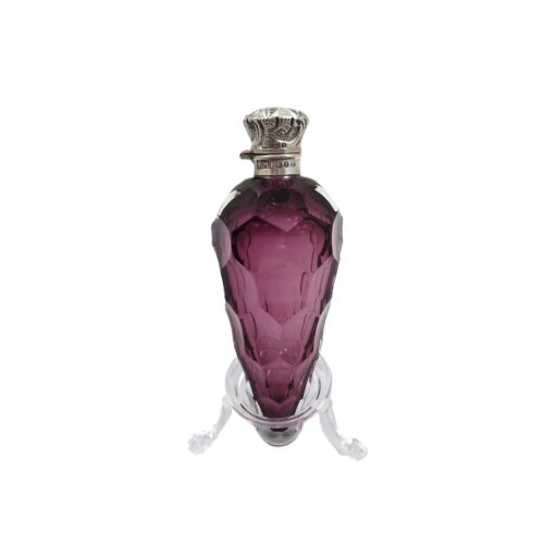 ANTIQUE VICTORIAN STERLING SILVER AMETHYST GLASS SCENT PERFUME BOTTLE 1897