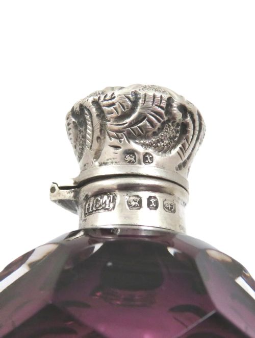 ANTIQUE VICTORIAN STERLING SILVER AMETHYST GLASS SCENT PERFUME BOTTLE 1897 - ADDITIONAL PHOTO 1