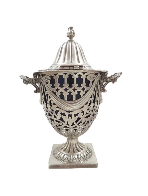 ANTIQUE EDWARDIAN STERLING SILVER SUGAR BASKET URN WITH LID 1906 - ADDITIONAL PHOTO 8