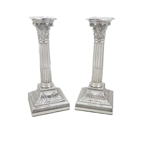 PAIR OF ANTIQUE VICTORIAN STERLING SILVER 8 12 CANDLESTICKS 1900