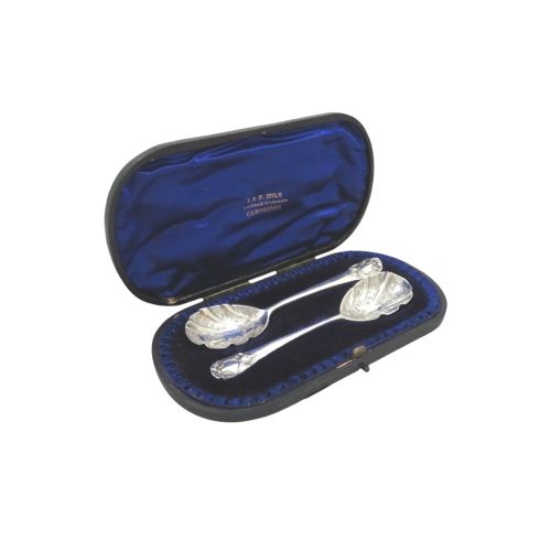 Pair of Antique Victorian Sterling Silver Jam / Preserve Spoons 1900