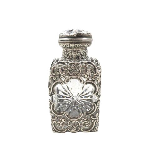 Antique Edwardian Cut Glass & Sterling Silver Overlay Scent/perfume Bottle 1902