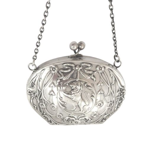 Antique Art Nouveau Sterling Silver 'Rampant Lion' Purse 1909