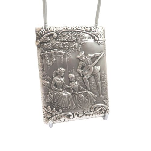 Antique Edwardian Sterling Silver Card Case 1904 - The Music Lesson