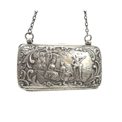 Antique Victorian Sterling Silver Purse 1900 - The Music Lesson