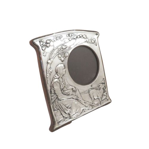 Antique Art Nouveau Sterling Silver Photo Frame 1905 - Girl with Goat
