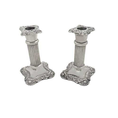 Pair of Antique Edwardian Sterling Silver Candlesticks 1901