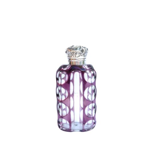 Antique Edwardian Sterling Silver & Purple Overlay Cut Glass Scent /Perfume Bottle 1902