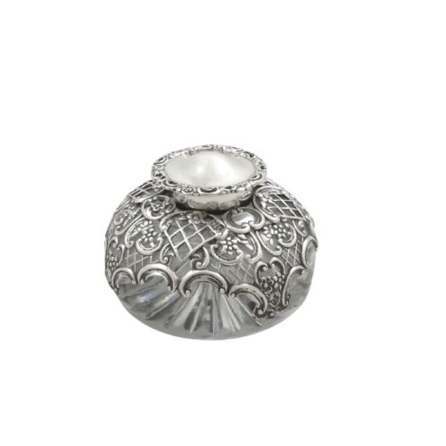 Antique Victorian Sterling Silver & Cut Glass Inkwell 1898