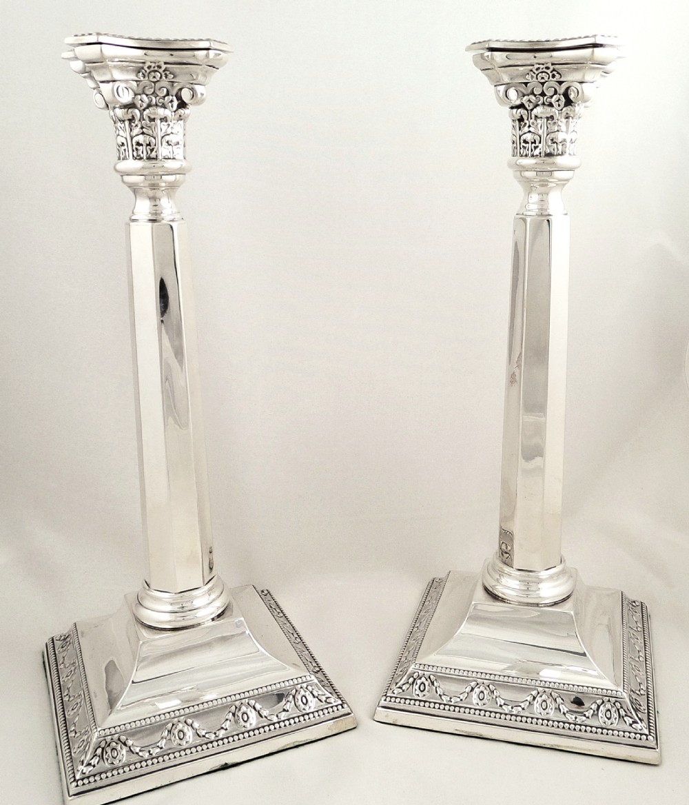 Pair of Tall Antique Sterling Silver 12