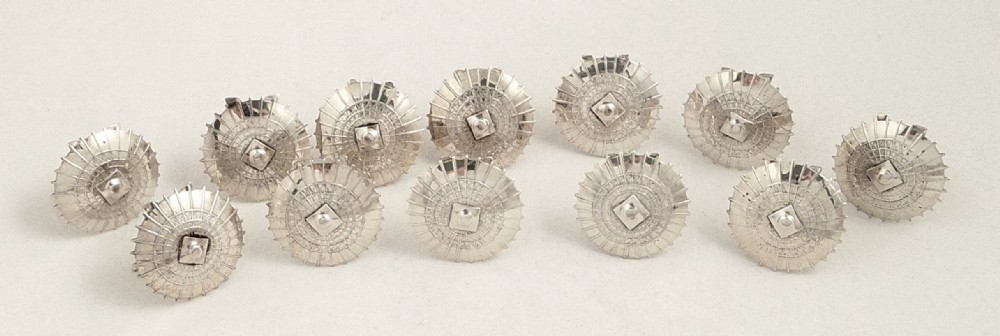 Set 12 Antique Sterling Silver 'Parasol' Menu Holders - c1920's