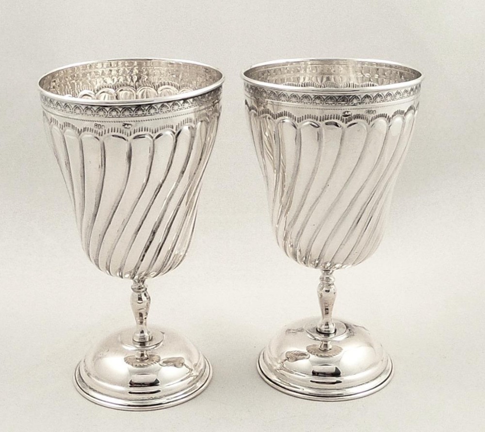 Pair of Antique Continental Silver Goblets - 800