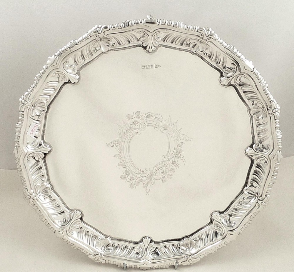 Antique Victorian Sterling Silver Walker & Hall Tray / Salver 1900