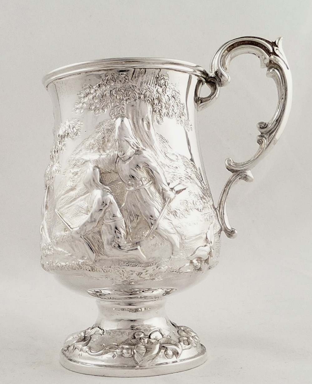 Antique Victorian Sterling Silver 1/2 Pint Mug/Tankard - 1857 - Hunting Scene