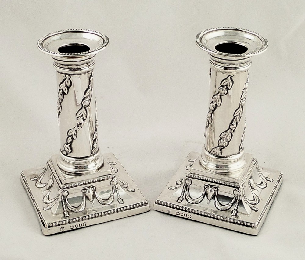 Pair of Antique Victorian Sterling Silver Candlesticks 1884