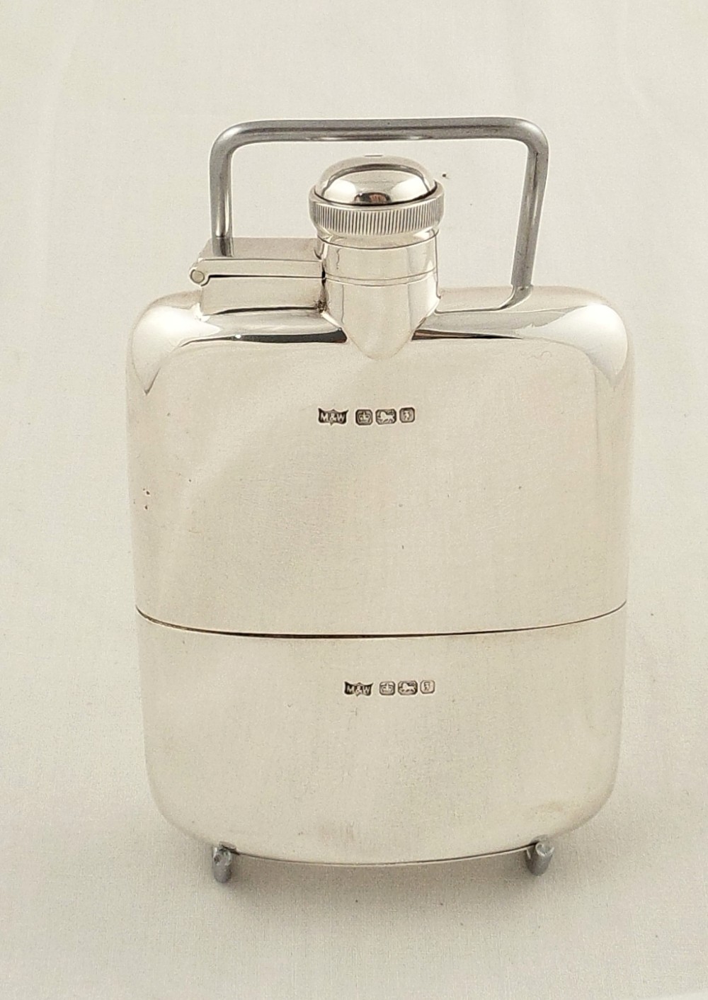 Antique Sterling Silver Hip Flask with Cup - 1917 - Mappin & Webb