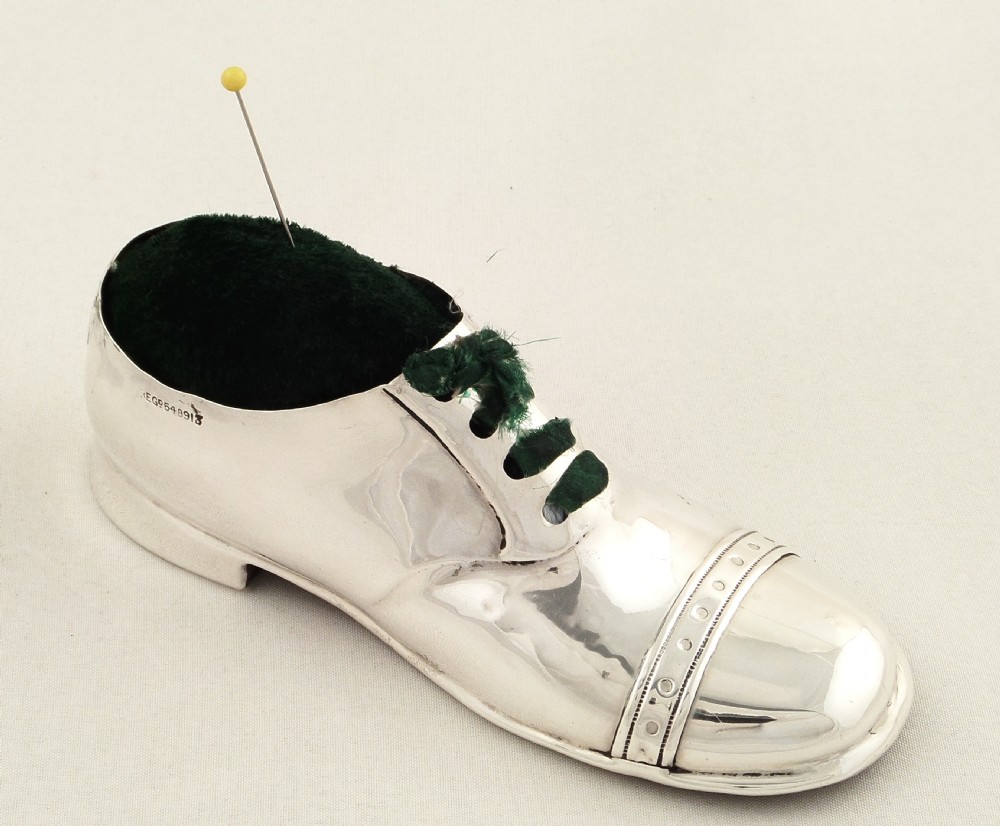 Large Antique Sterling Silver Shoe Pin Cushion 1912