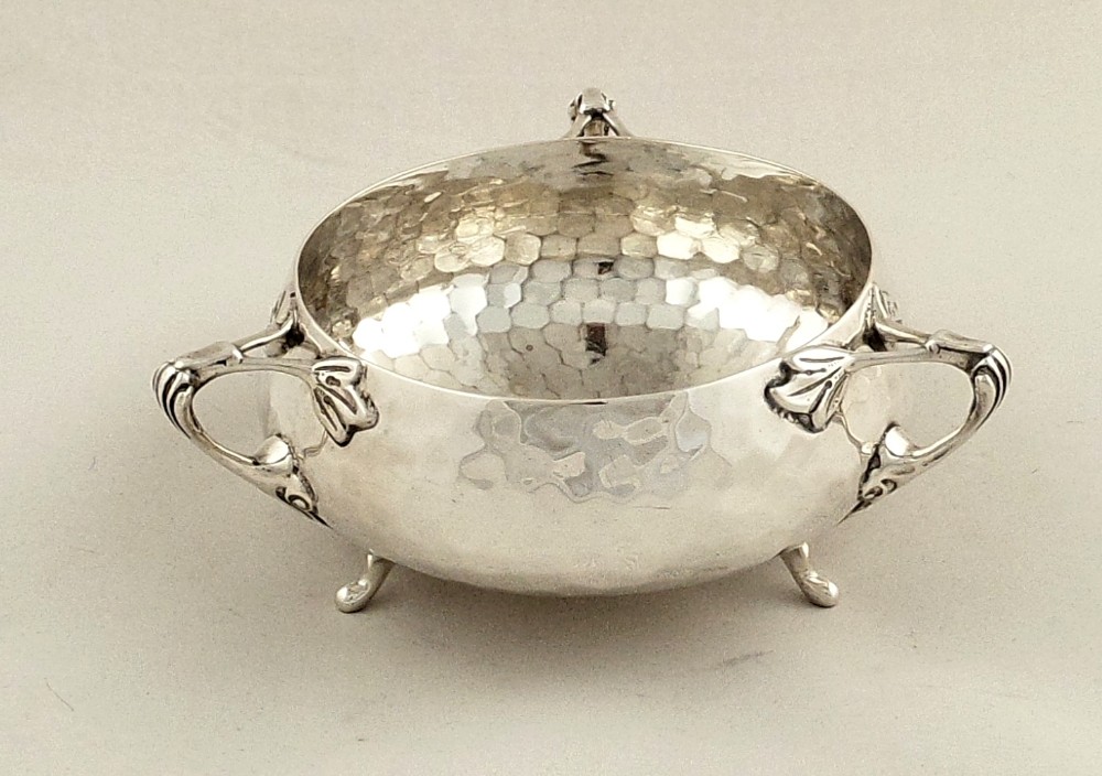 Antique Arts & Crafts Sterling Silver Bowl with 3 Handles 1912