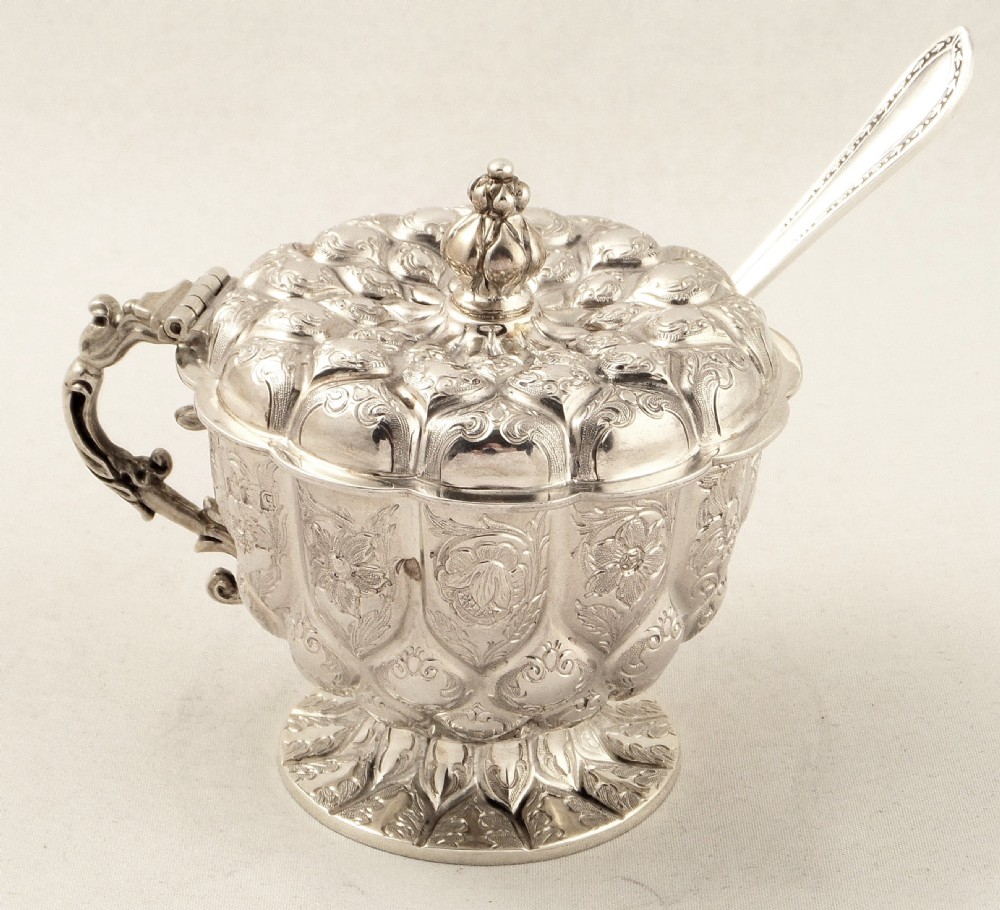 Unusual Antique Sterling Silver Mustard & Spoon 1911