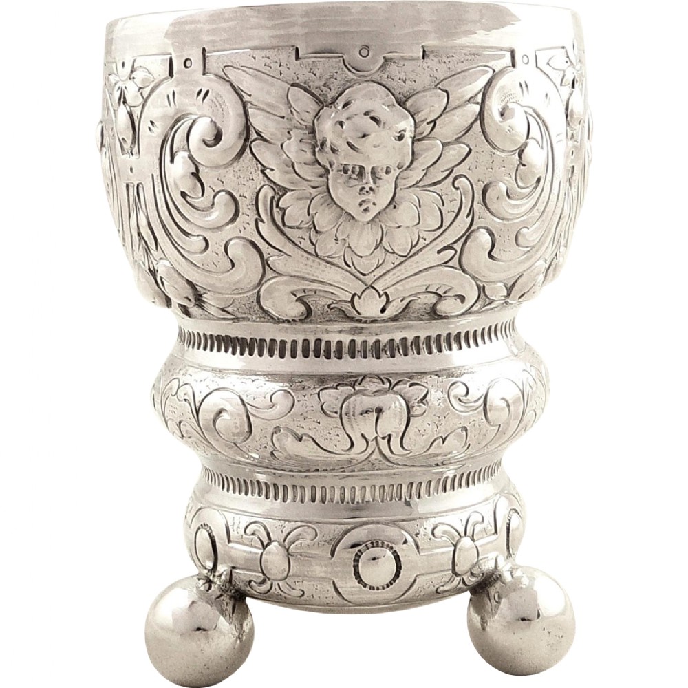 Unusual Antique Victorian Silver Beaker on Feet - 1896