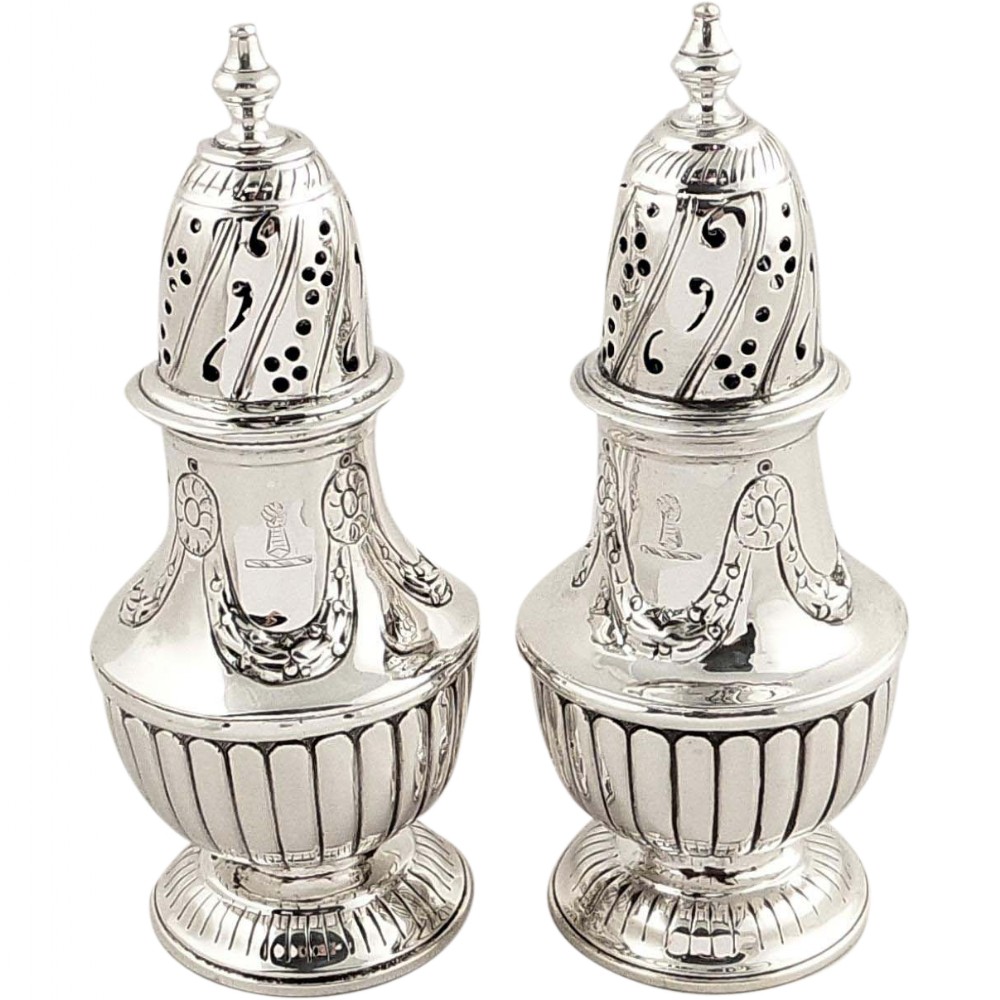 Pr Antique Victorian Sterling Silver Peppers 1887