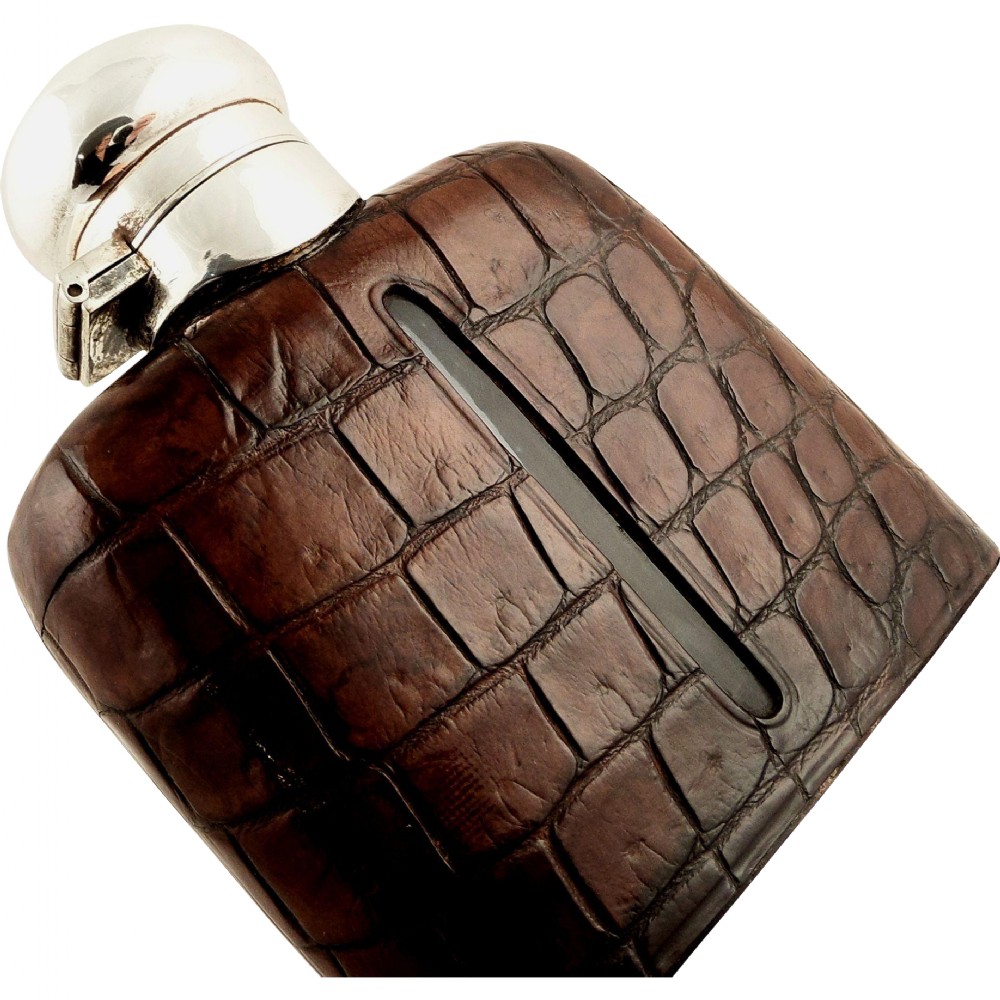 Antique Crocodile Leather & Silver Plated 6 1/2