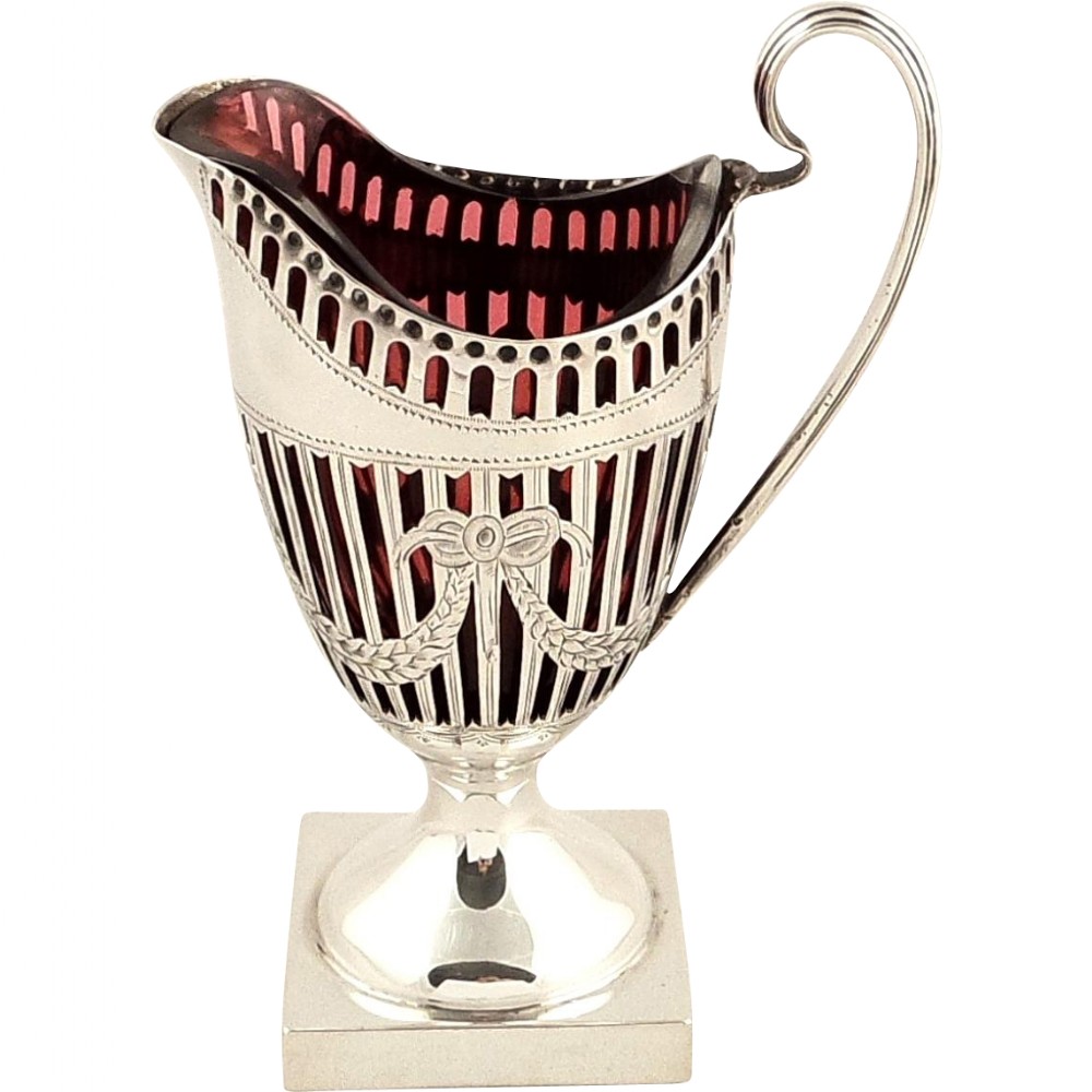 Antique Victorian Silver Jug with Cranberry Glass Liner 1896