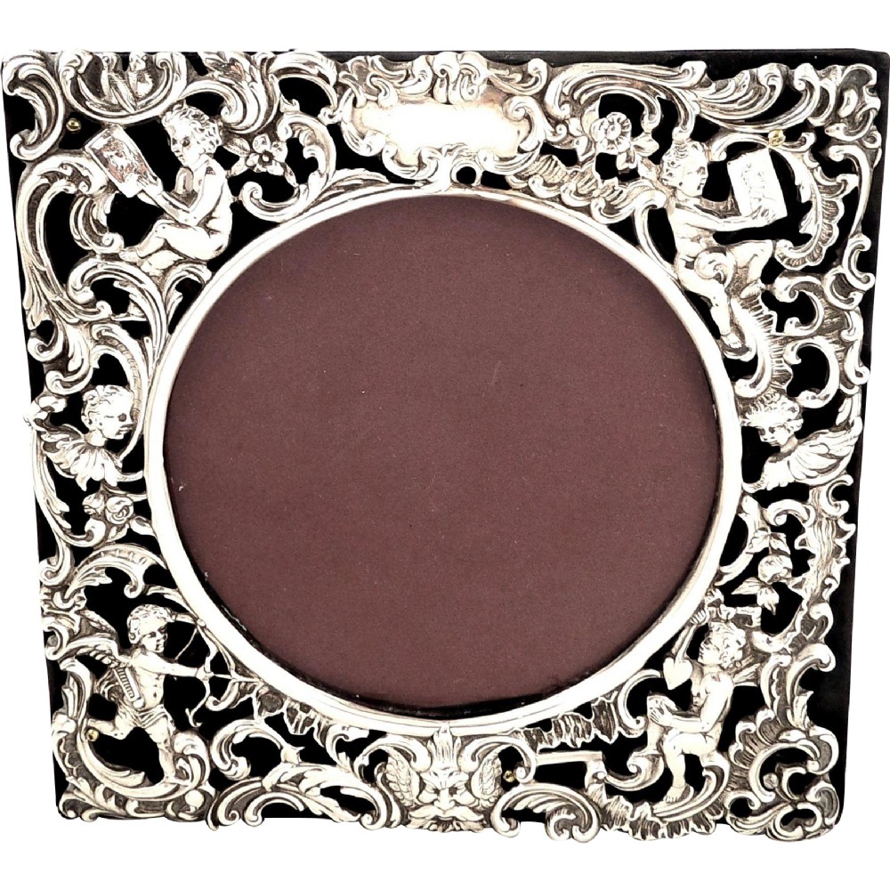 Antique Sterling Silver Photo Frame 1900 - Cherubs/Angels with Books